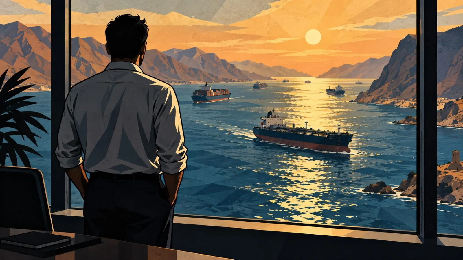 Cargo ships move through sunlit waters near a rugged coastline / TokenPost.ai