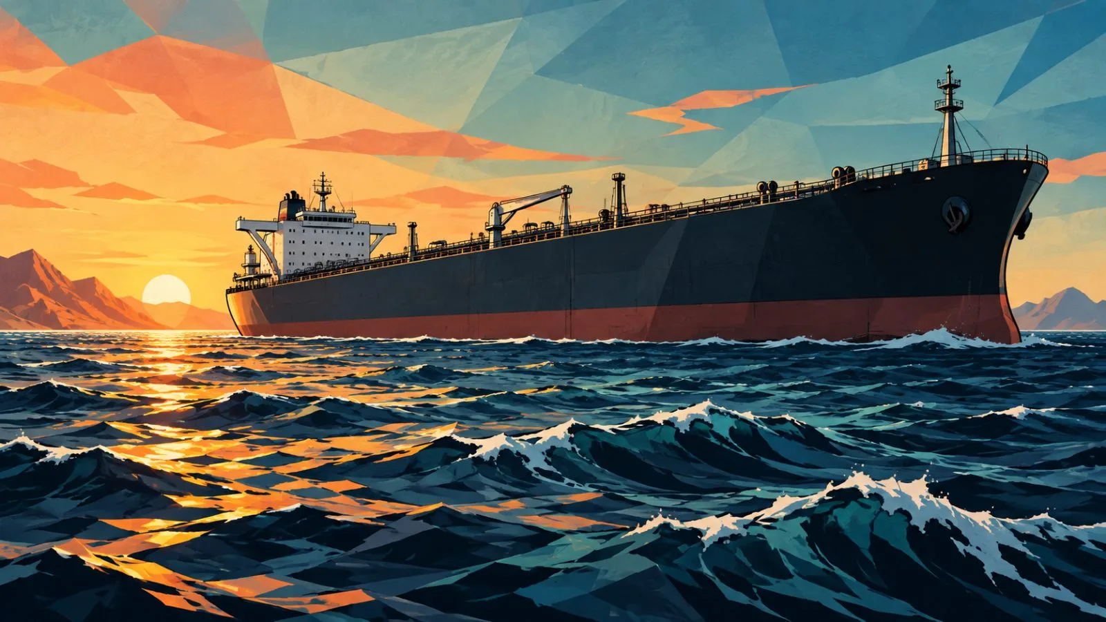 A crude oil tanker crosses open water in warm morning light / TokenPost.ai