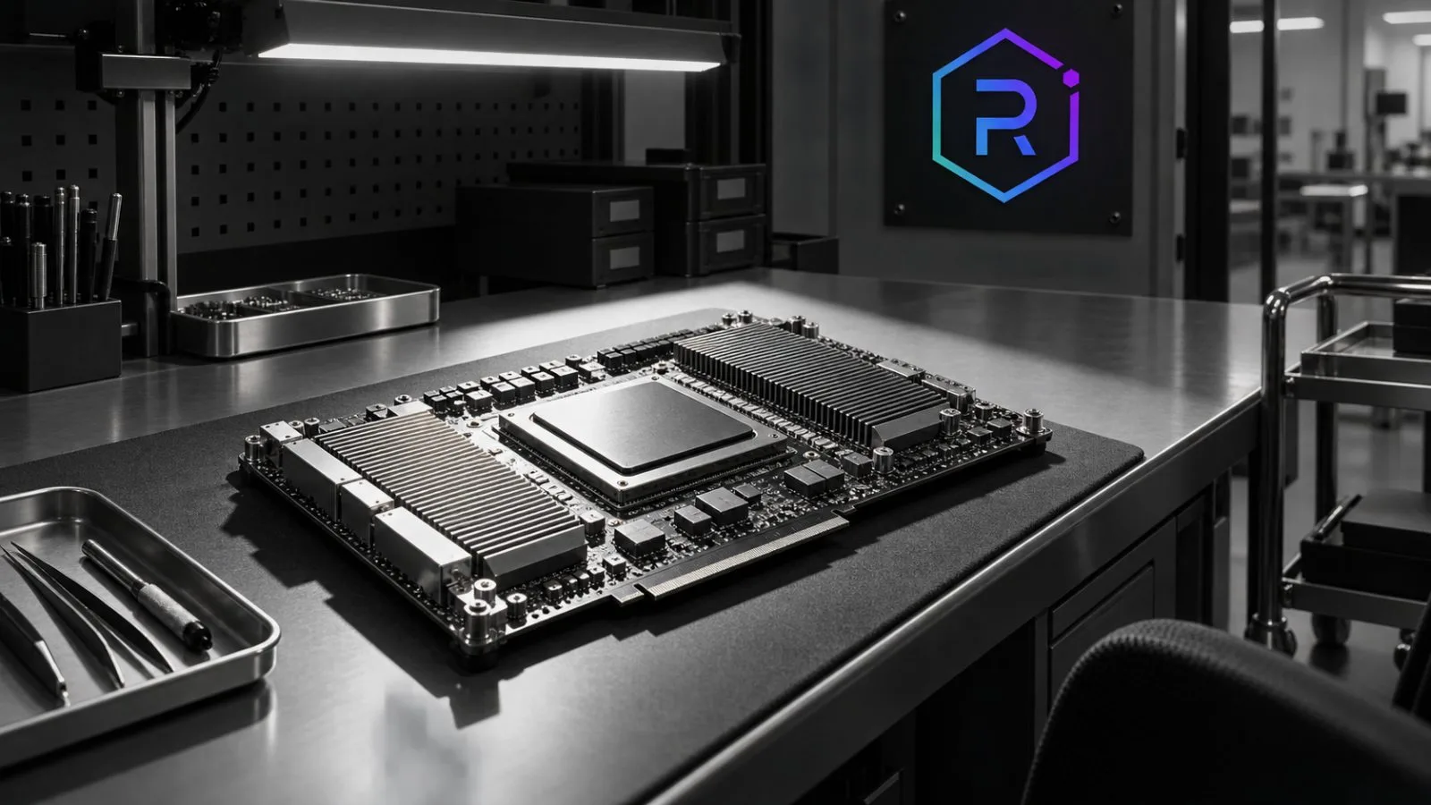 A TPU accelerator board rests on a clean laboratory bench / TokenPost.ai
