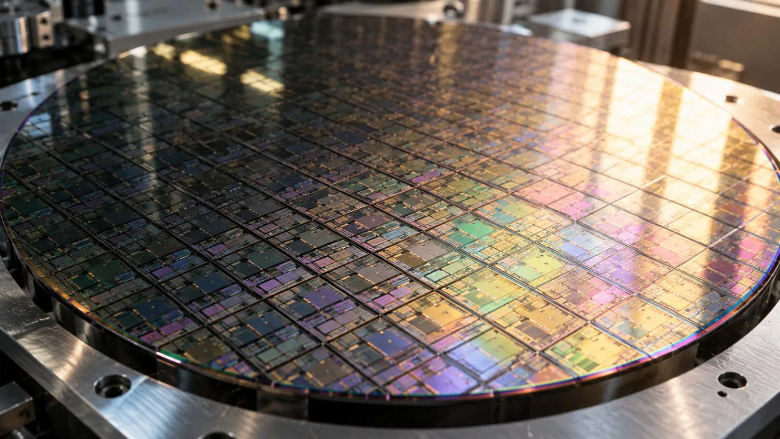 A silicon wafer catches fluorescent light on an inspection platform / TokenPost.ai