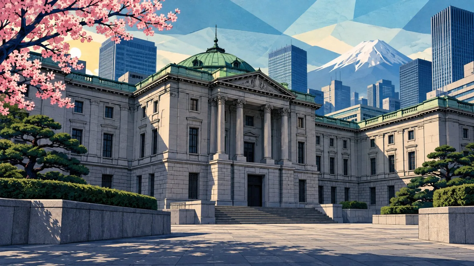 Tokyo central bank building under pale morning light / TokenPost.ai