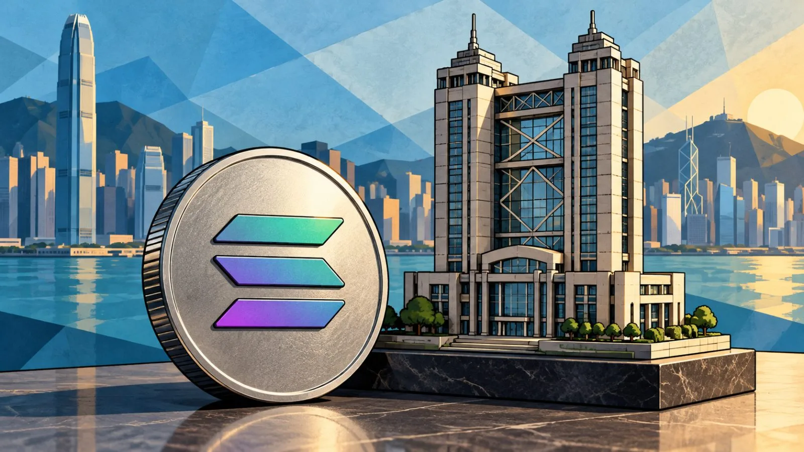 Silver token beside a miniature exchange building / TokenPost.ai