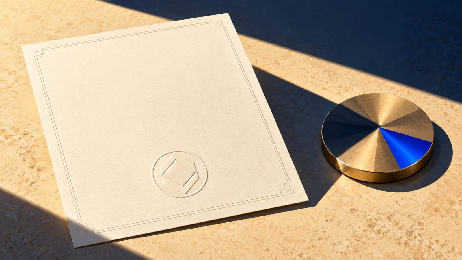 Unmarked bond certificate beside a metal share token / TokenPost.ai