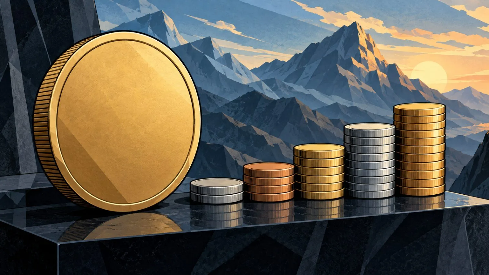 Unmarked cryptocurrency tokens arranged in ascending rows / TokenPost.ai
