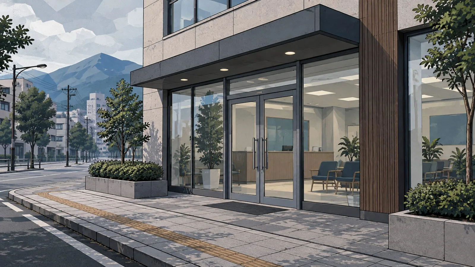 Closed glass doors at a quiet Japanese insurance branch / TokenPost.ai