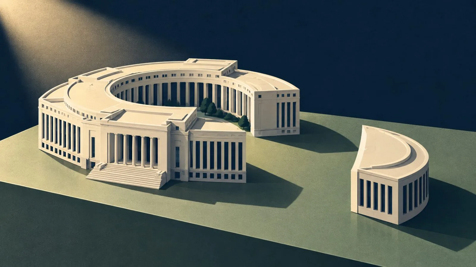 Model office building with a quarter-circle set beside it / TokenPost.ai