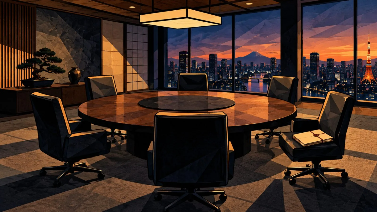Five empty chairs surround a table in a government meeting room / TokenPost.ai