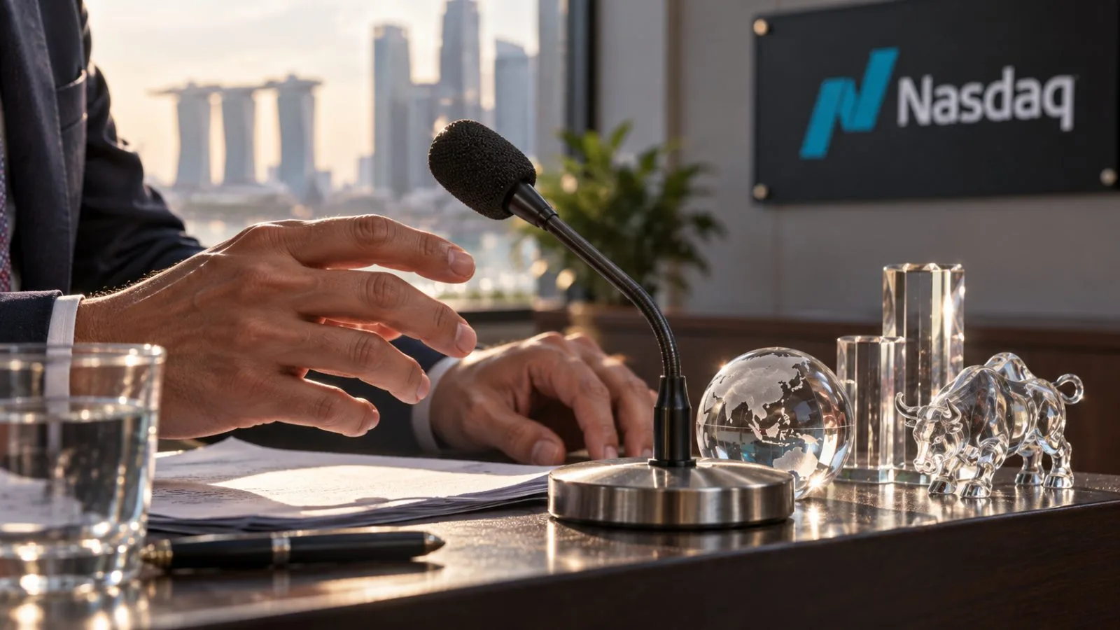 Microphone and clear asset tokens on a conference lectern / TokenPost.ai