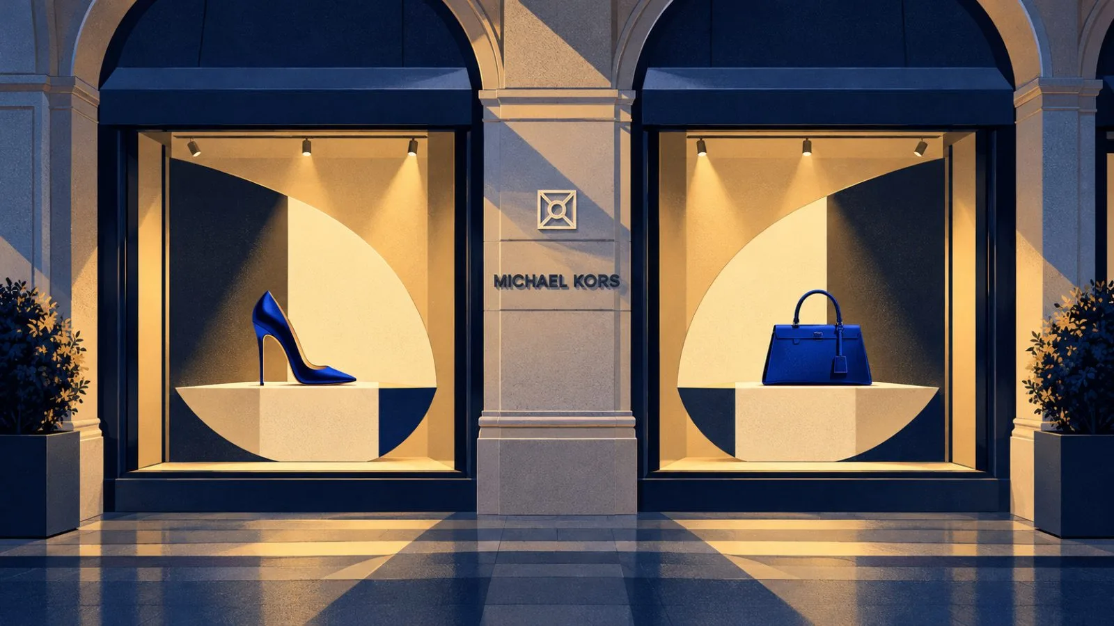 Two boutique windows display a sculptural heel and leather handbag / TokenPost.ai