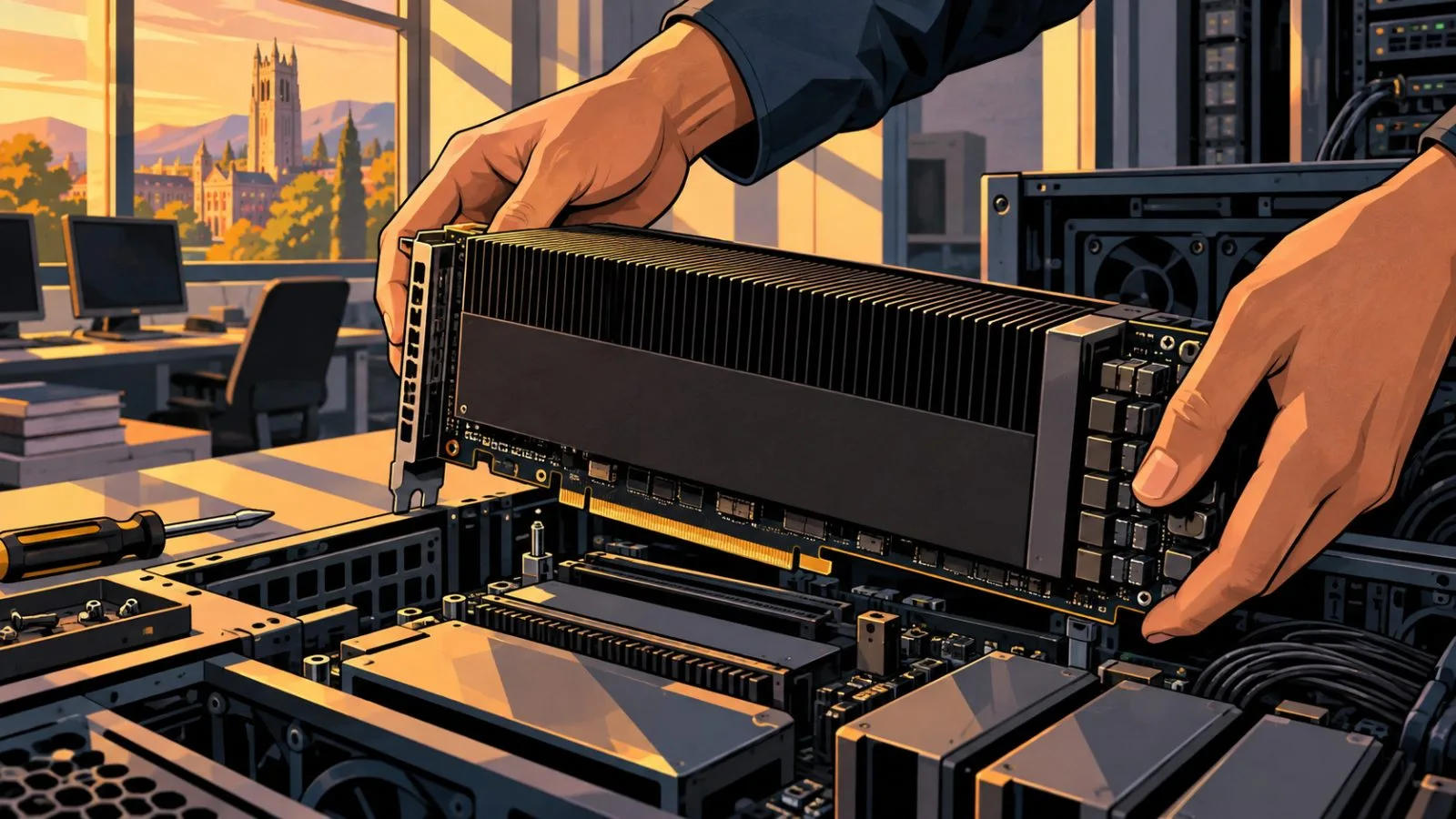Technician installs a GPU board inside a university computing lab / TokenPost.ai