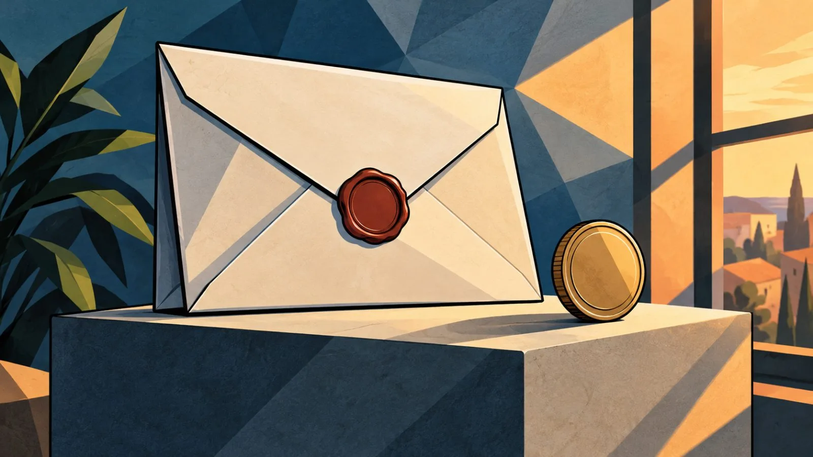 Sealed dividend envelope beside a single metal coin / TokenPost.ai