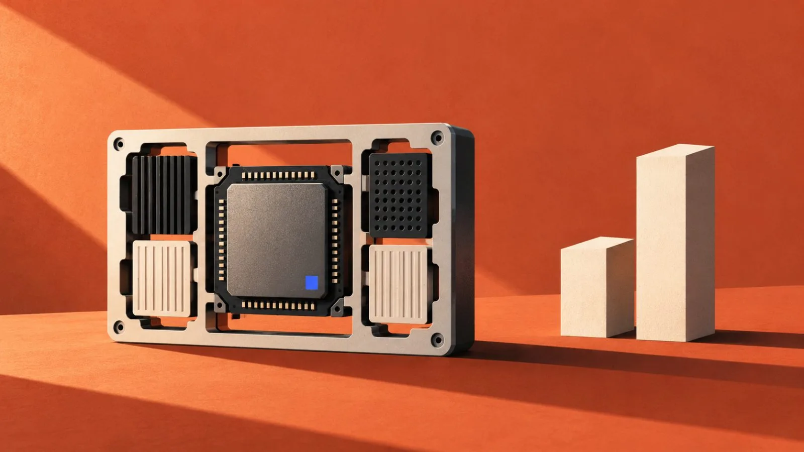 A compute chip sits inside a frame of interchangeable modules / TokenPost.ai