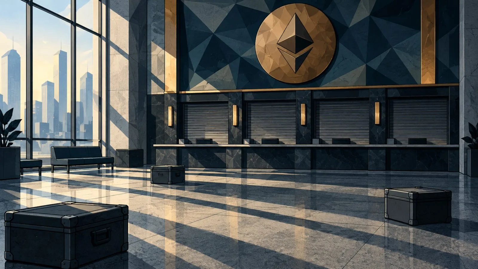 Shuttered exchange windows overlook an empty lobby floor / TokenPost.ai