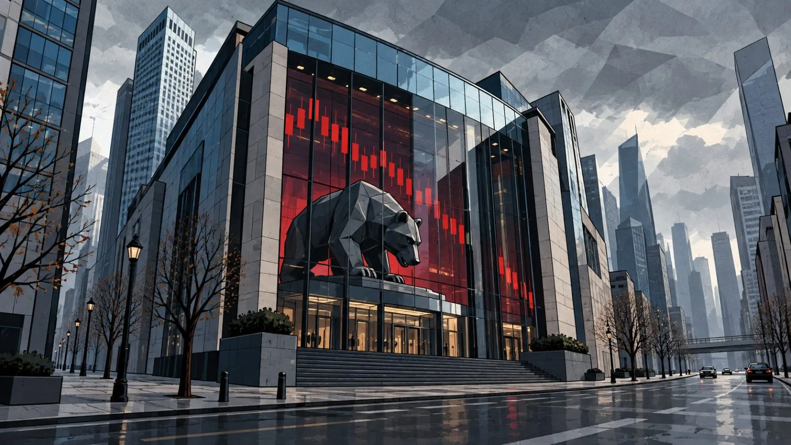 Glass exchange building under subdued morning light / TokenPost.ai