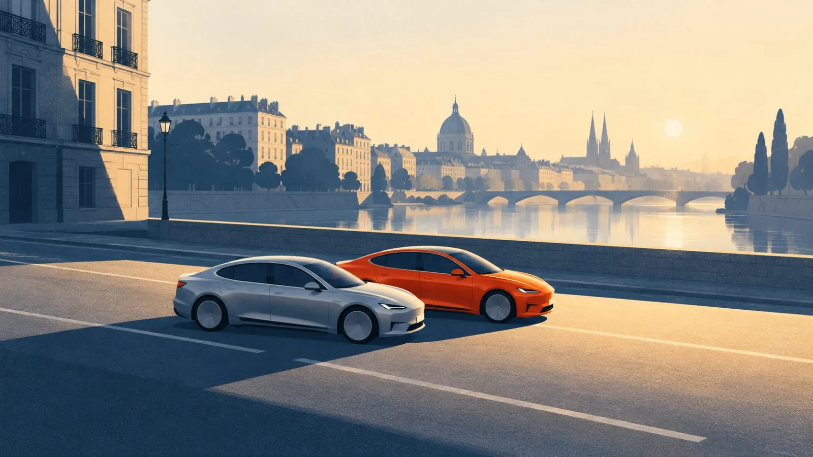 Two passenger cars sit nearly level on a quiet street / TokenPost.ai