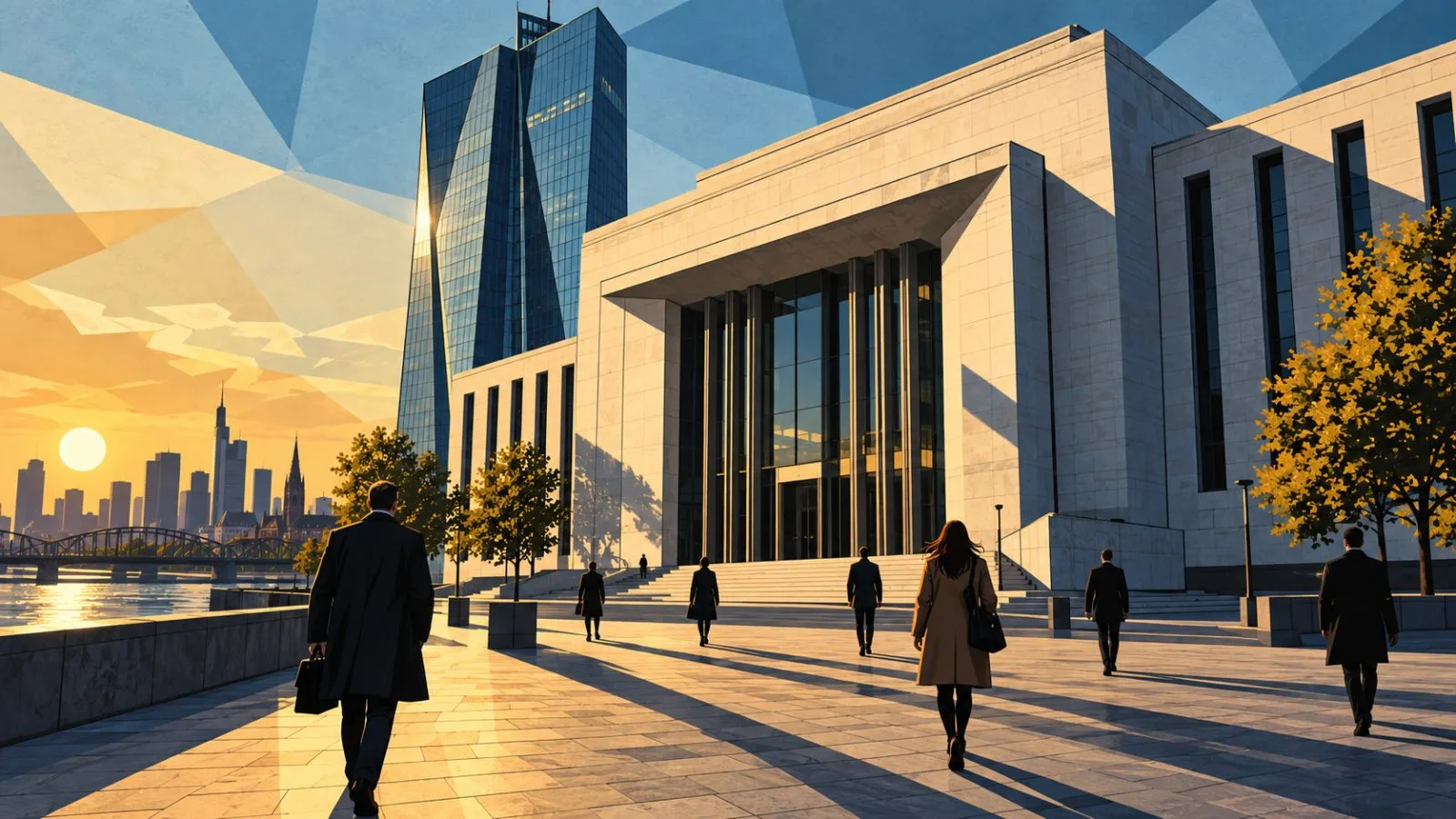 Central bank building overlooking a quiet European plaza / TokenPost.ai