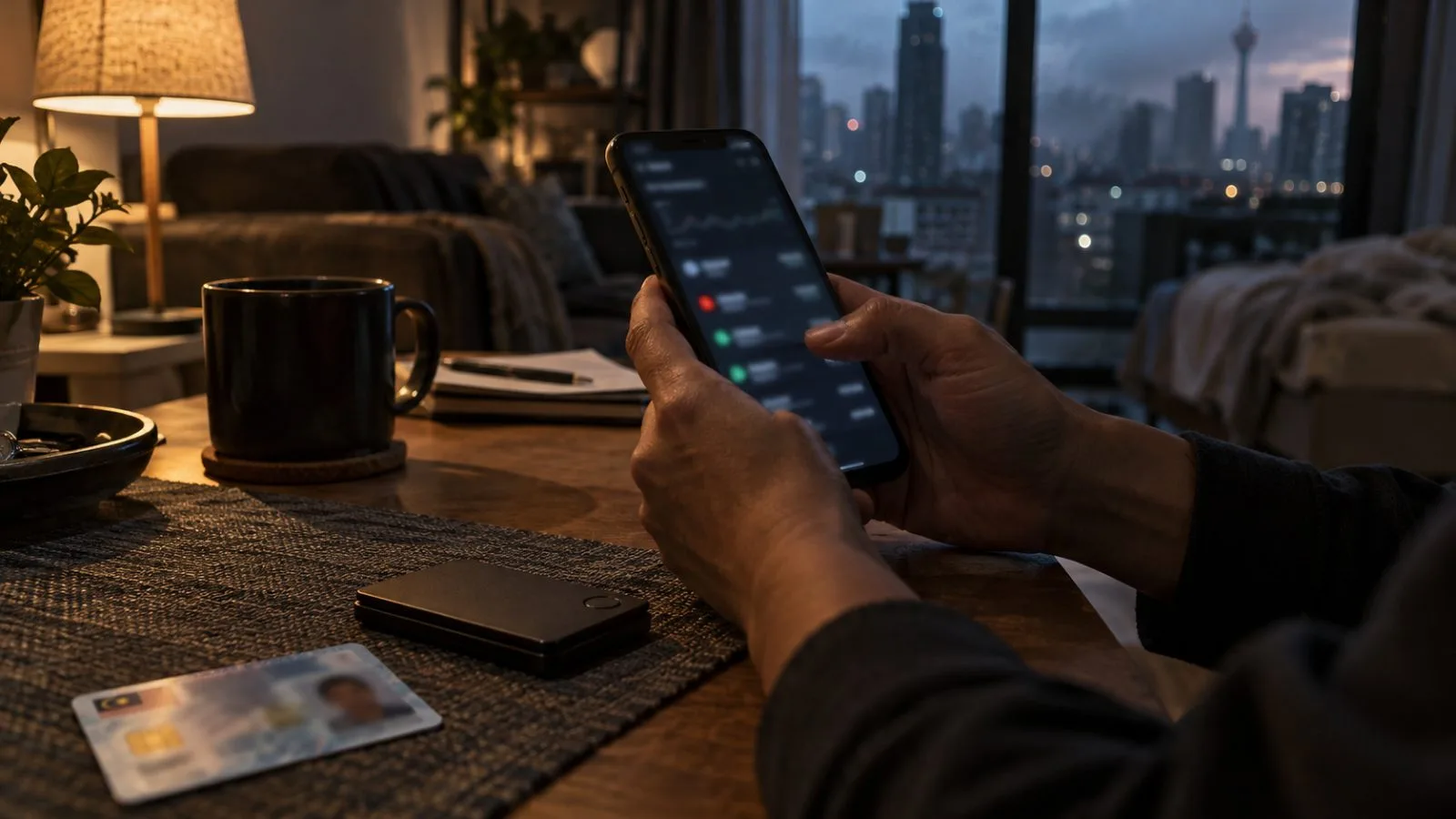 Hands hold a smartphone beside a closed hardware wallet / TokenPost.ai