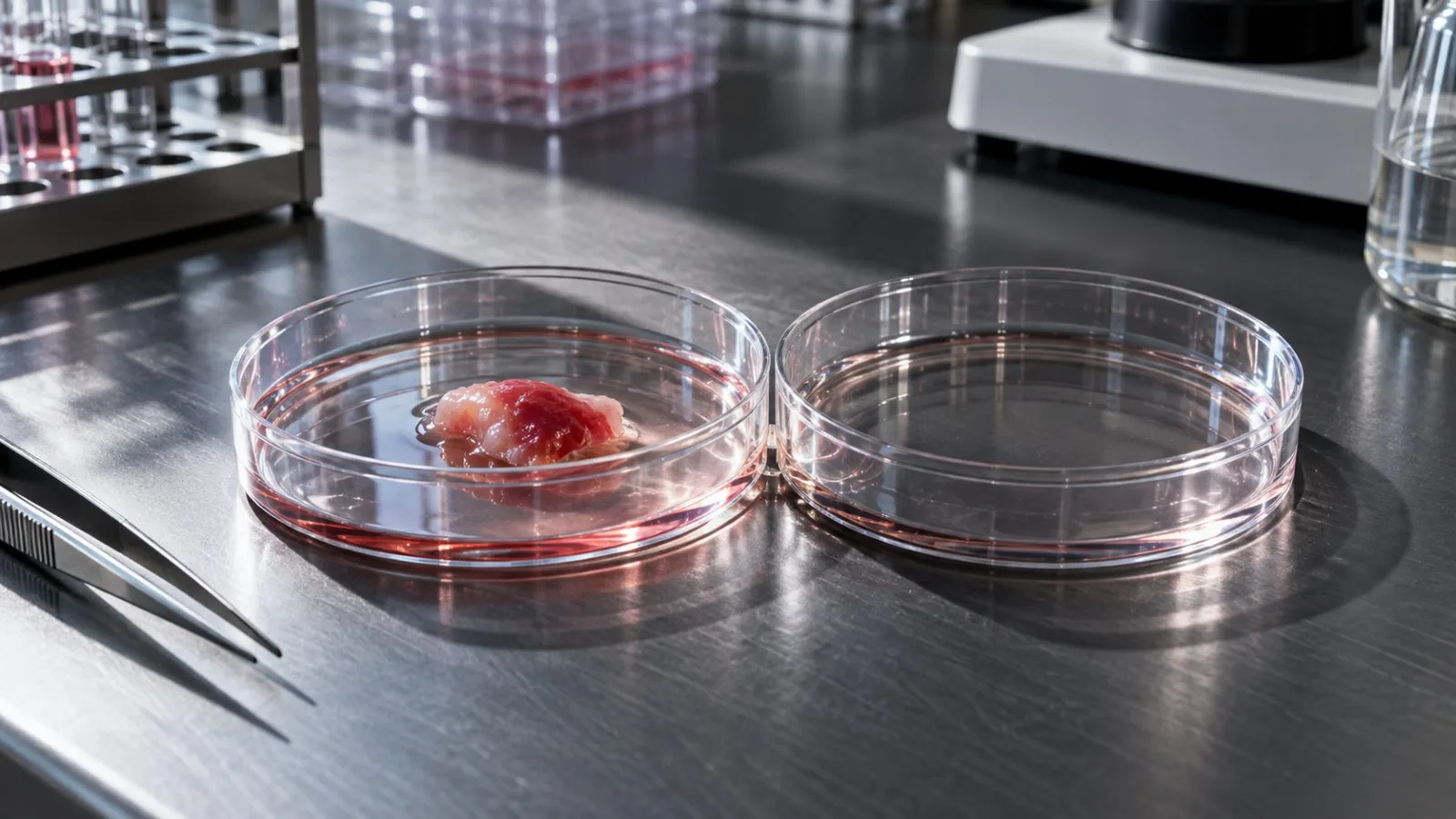 Two culture dishes meet on a charcoal laboratory bench / TokenPost.ai