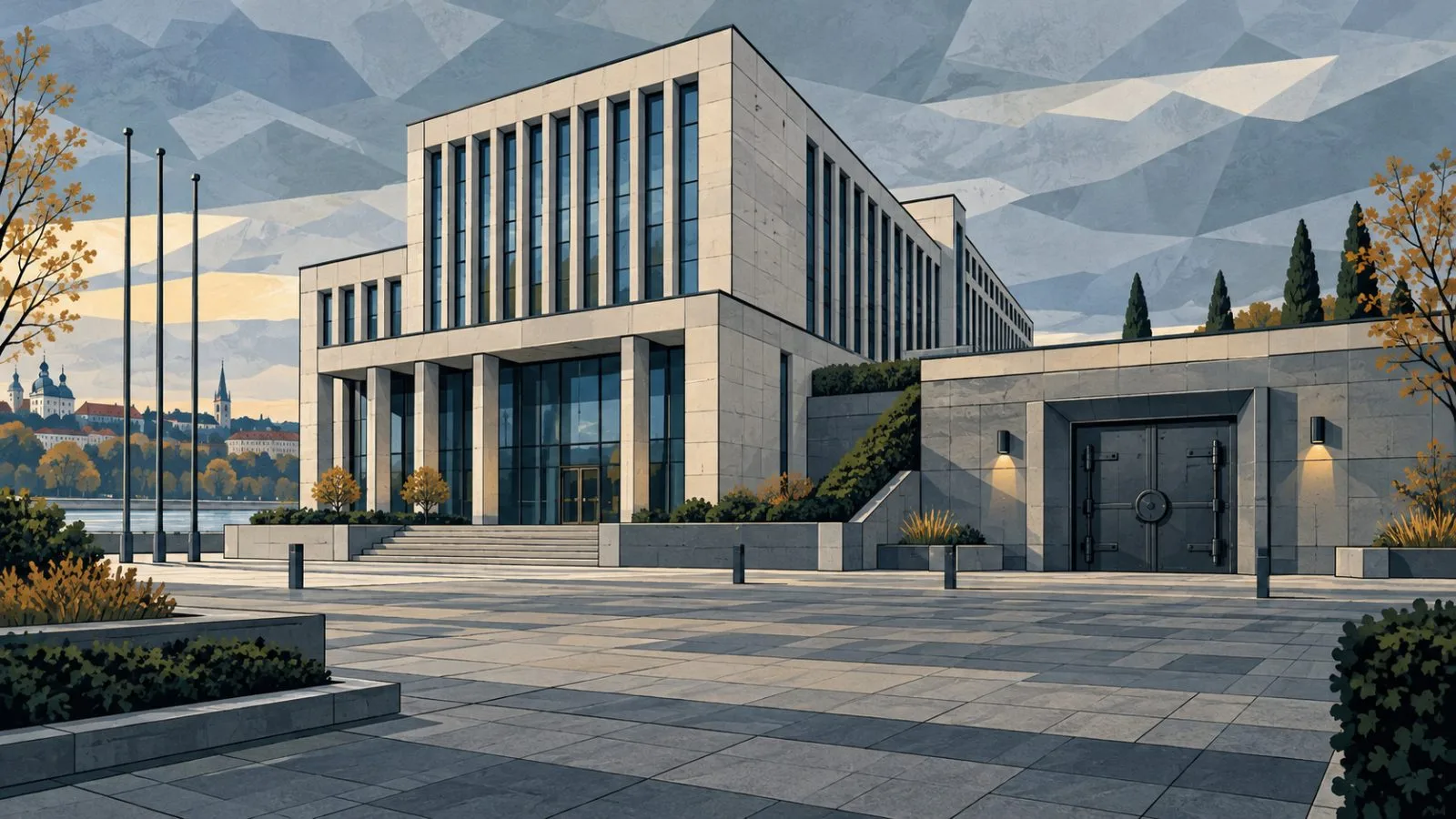 Modern government office beside a secure records archive entrance / TokenPost.ai