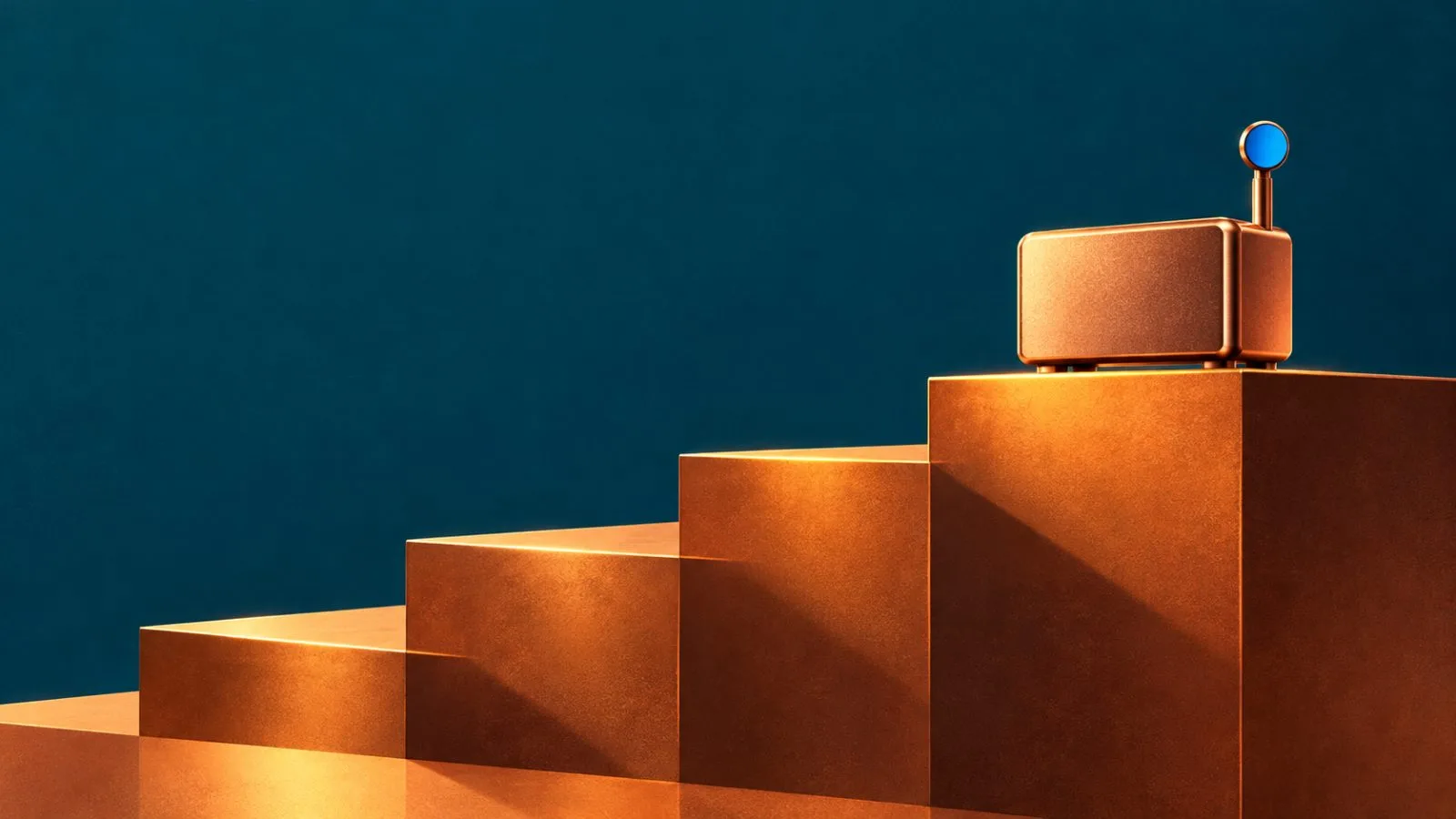A compact control module rests on stepped copper platforms / TokenPost.ai