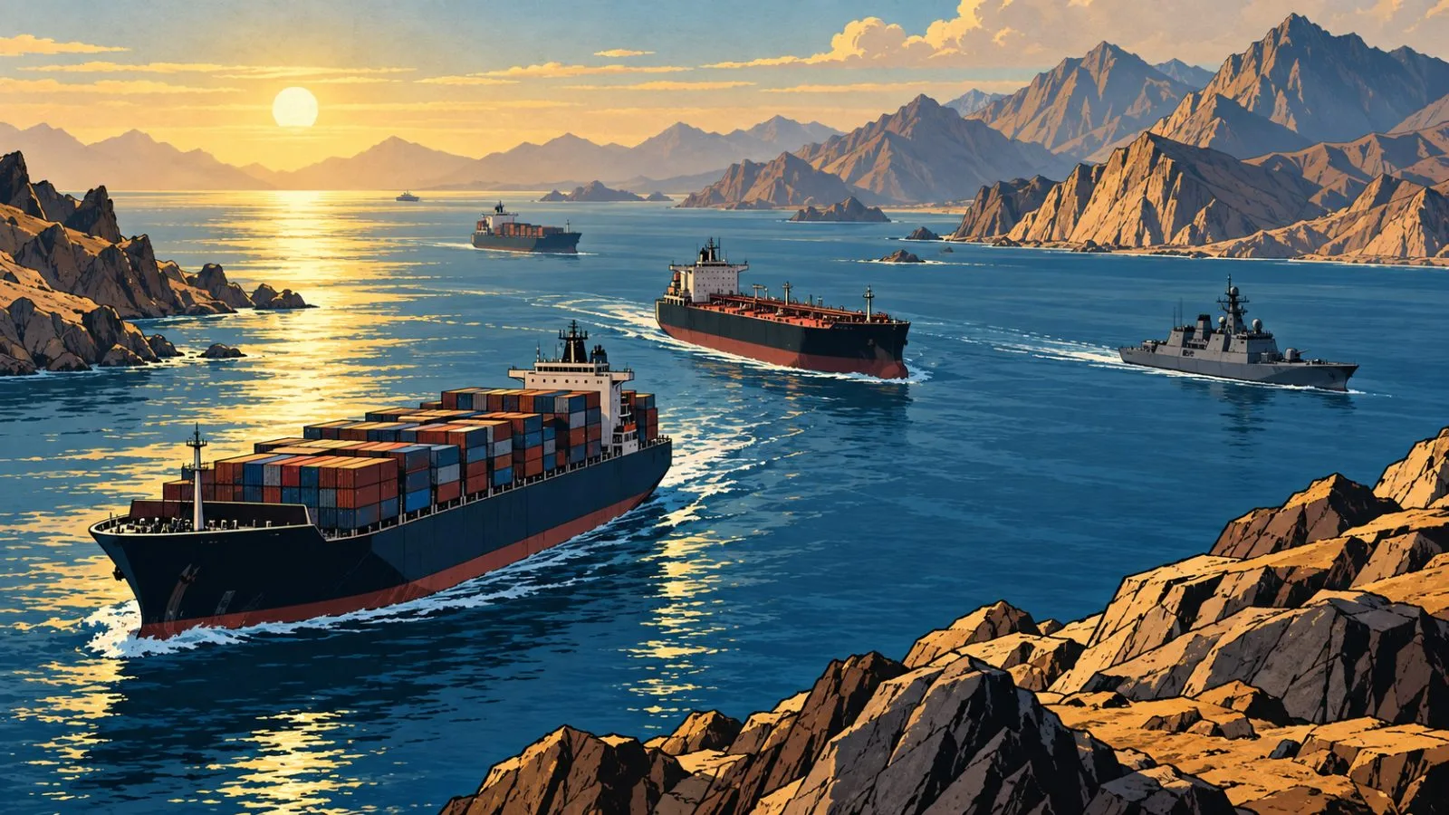 Cargo ships pass a naval vessel through the Strait of Hormuz / TokenPost.ai