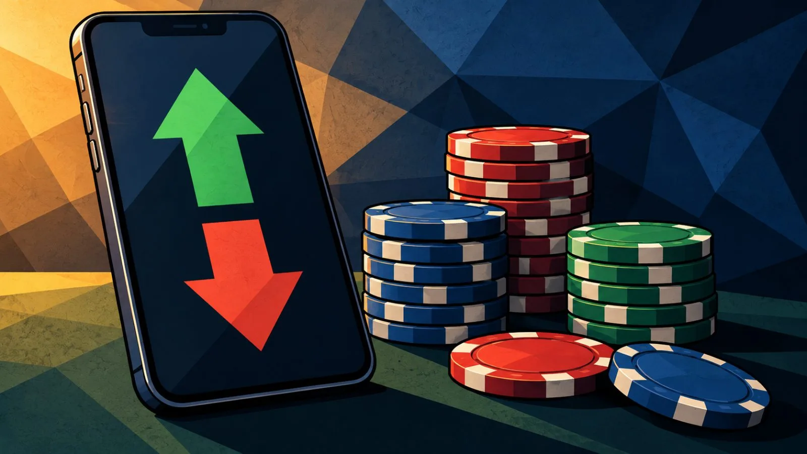 Smartphone and stacked betting chips under evening studio light / TokenPost.ai