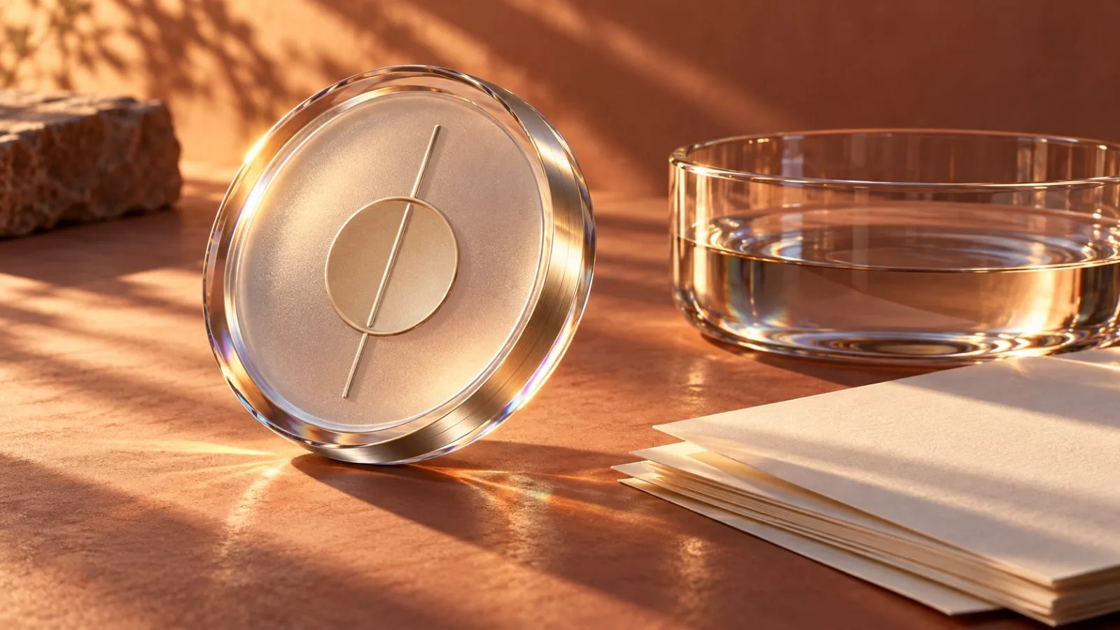 A frosted glass token beside a lowered reserve vessel / TokenPost.ai