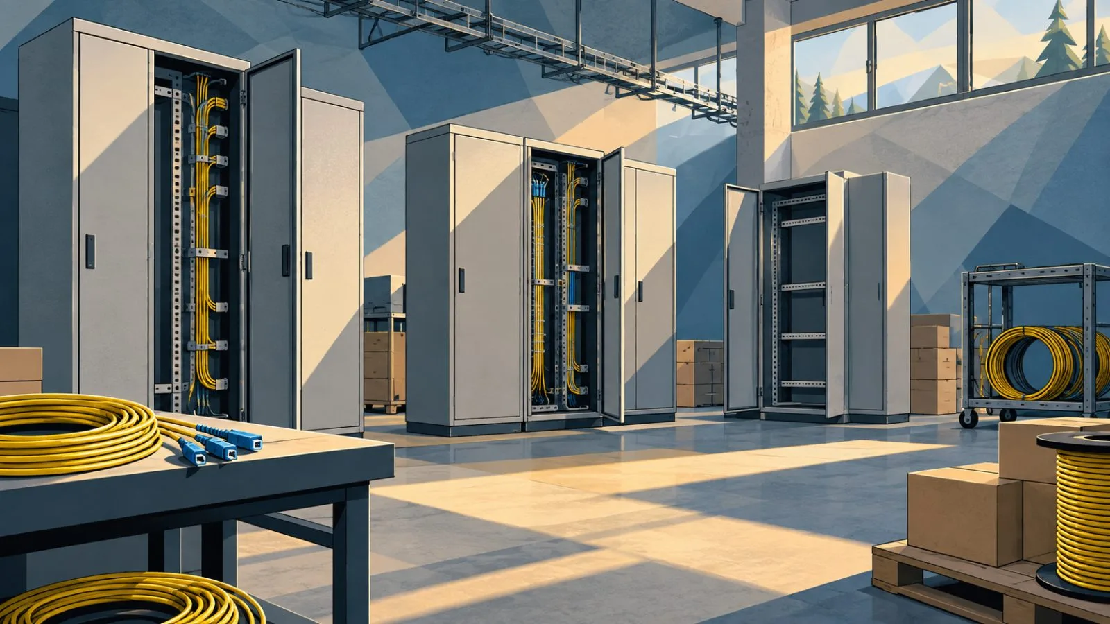 Optical networking cabinets arranged in a quiet equipment staging room / TokenPost.ai
