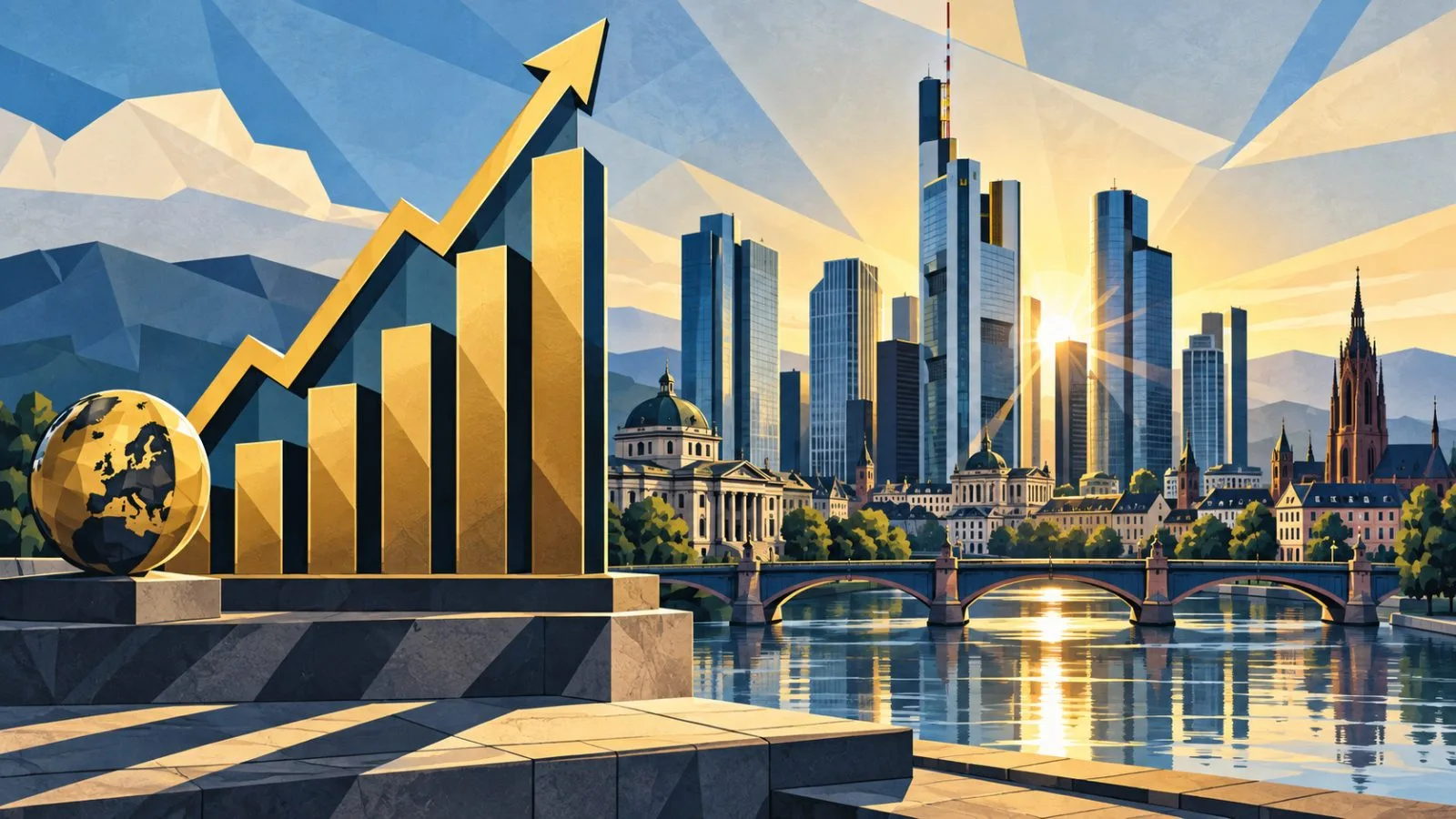 A gold market marker stands beside miniature glass financial towers / TokenPost.ai
