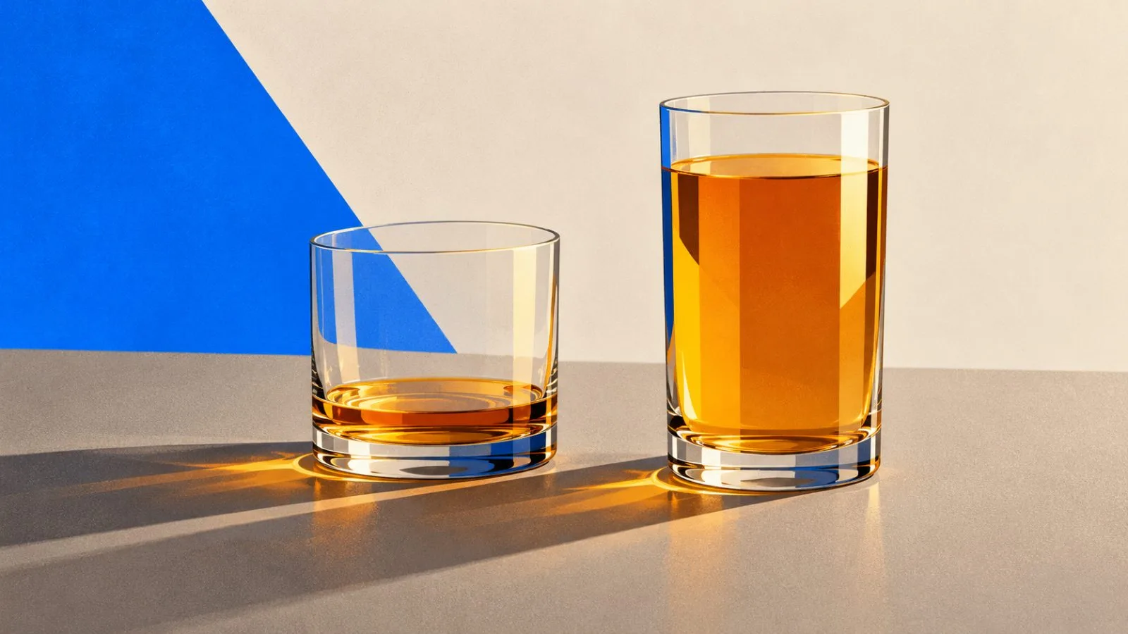 Two clear glass vessels hold sharply different levels of amber liquid / TokenPost.ai