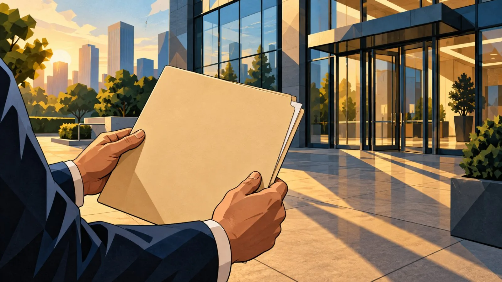 Unmarked retirement folder held outside a glass office building / TokenPost.ai