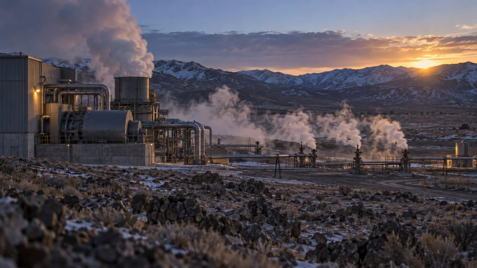 Steam rises above geothermal equipment in Utah’s rocky landscape / TokenPost.ai