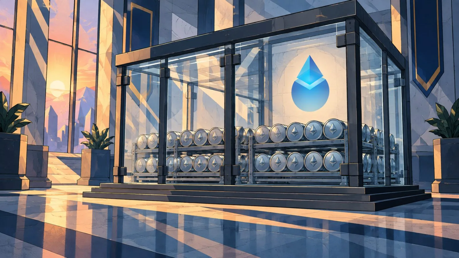 Metal validator keys beside a clear glass withdrawal channel / TokenPost.ai
