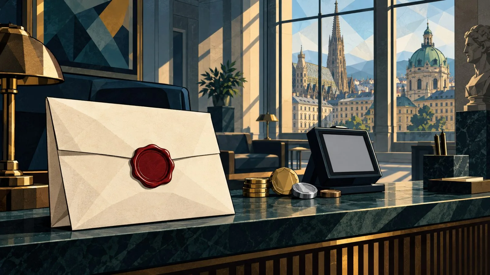 A sealed notice rests beside a quiet financial service counter / TokenPost.ai