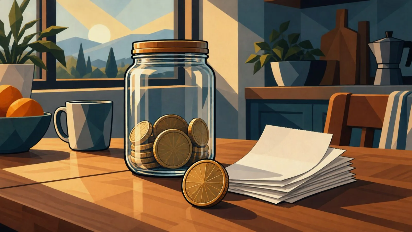 Savings jar and Bitcoin coin beside household expenses / TokenPost.ai