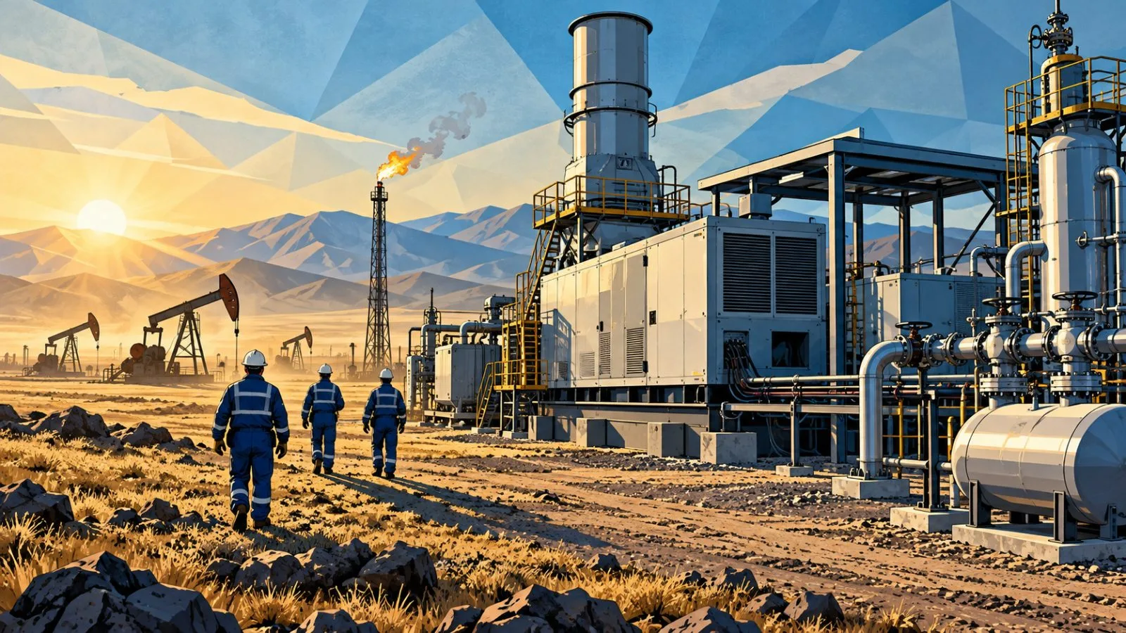 Gas generator and oilfield equipment under early morning light / TokenPost.ai