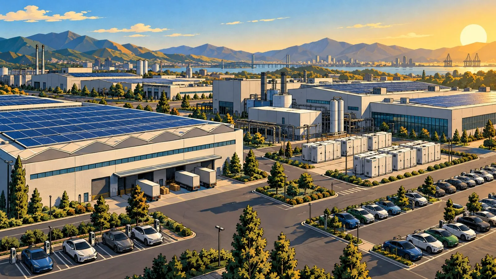 Factory buildings and solar panels under clear afternoon sunlight / TokenPost.ai