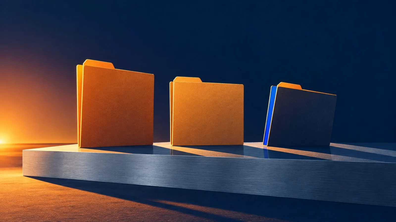 Three unmarked folders sit across a brushed steel surface / TokenPost.ai