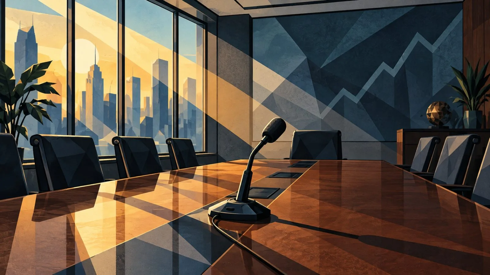 A conference microphone sits beneath soft morning window light / TokenPost.ai