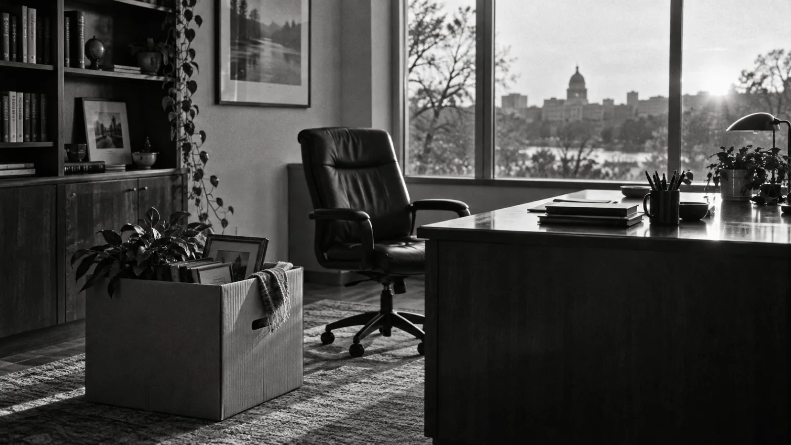 Vacant office chair beside a packed cardboard box / TokenPost.ai