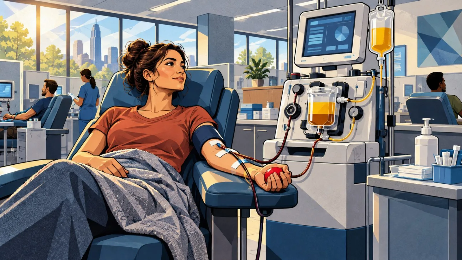Plasma collection device beside a donor chair in a clinic / TokenPost.ai