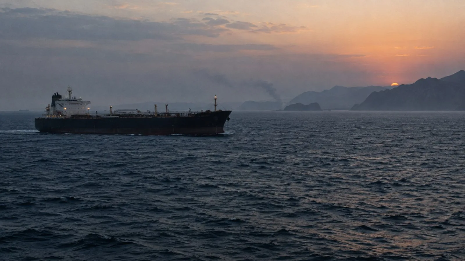 Commercial tanker transiting a narrow waterway beneath hazy morning skies / TokenPost.ai
