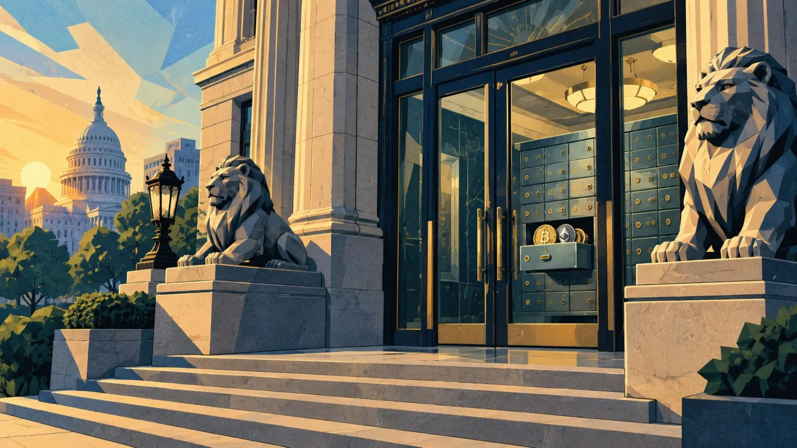 Glass bank doors reveal a row of secure deposit boxes / TokenPost.ai