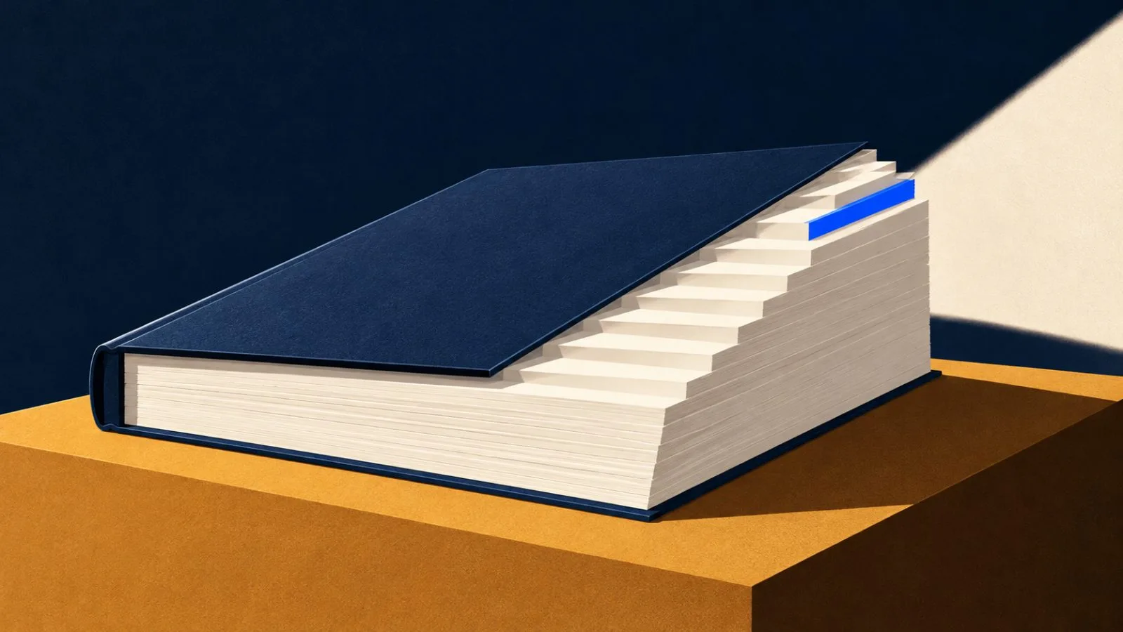 A bound financial report opens to a rising paper edge / TokenPost.ai