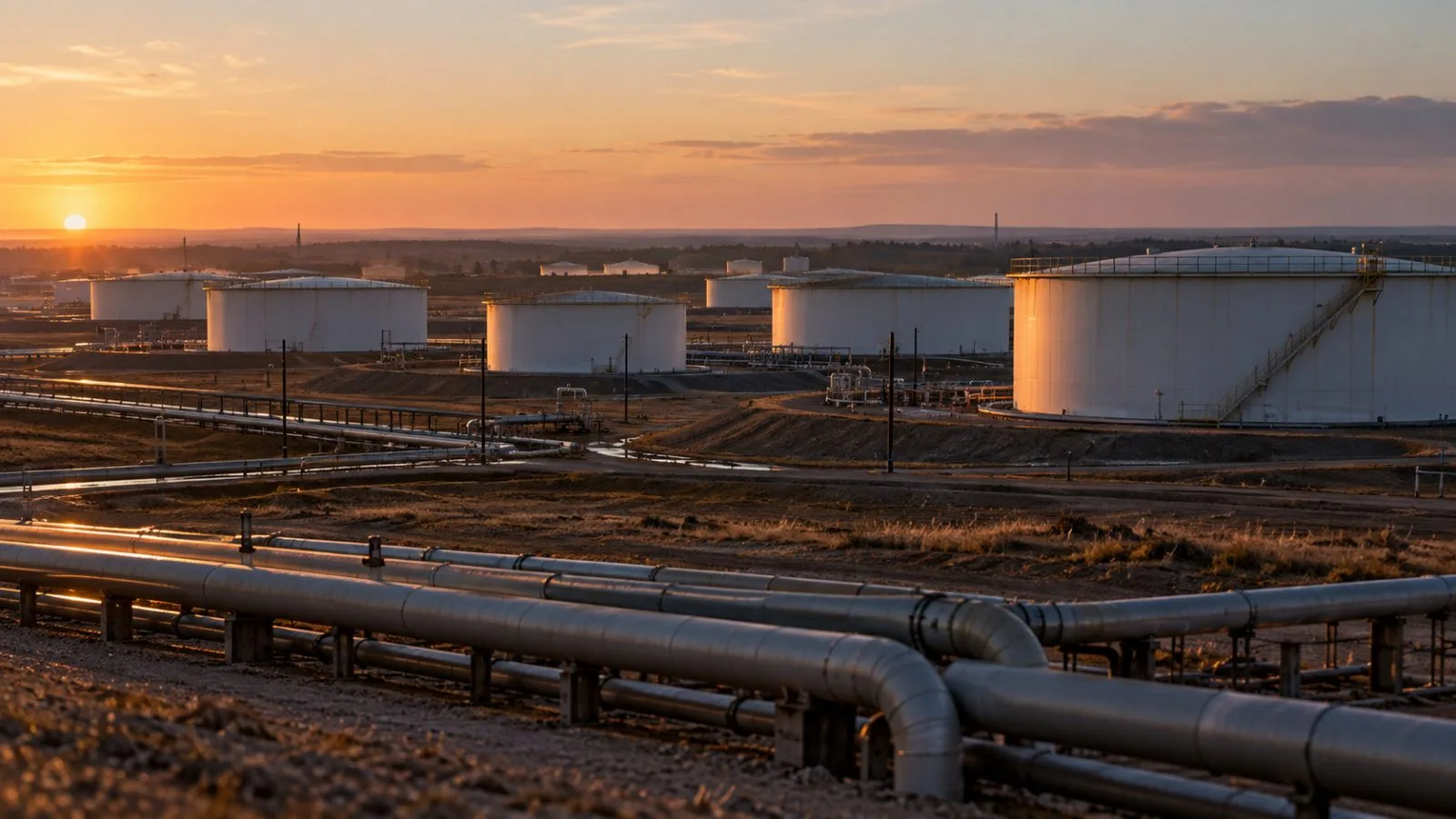 Oil storage tanks stand beneath soft morning sunlight / TokenPost.ai