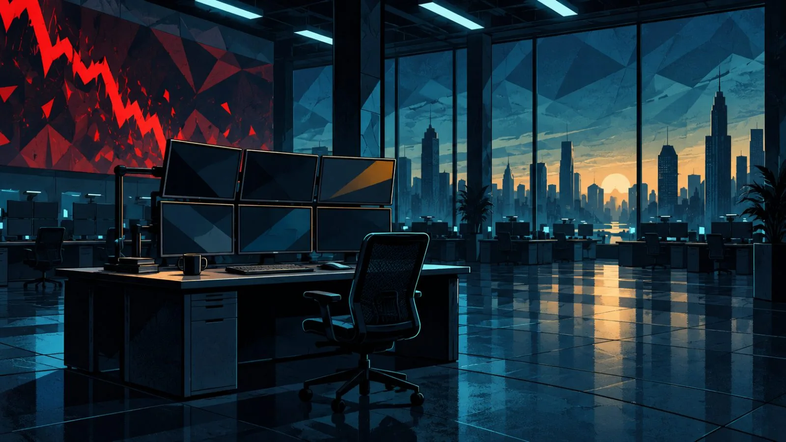 An empty exchange floor under cool fluorescent lights before dawn / TokenPost.ai