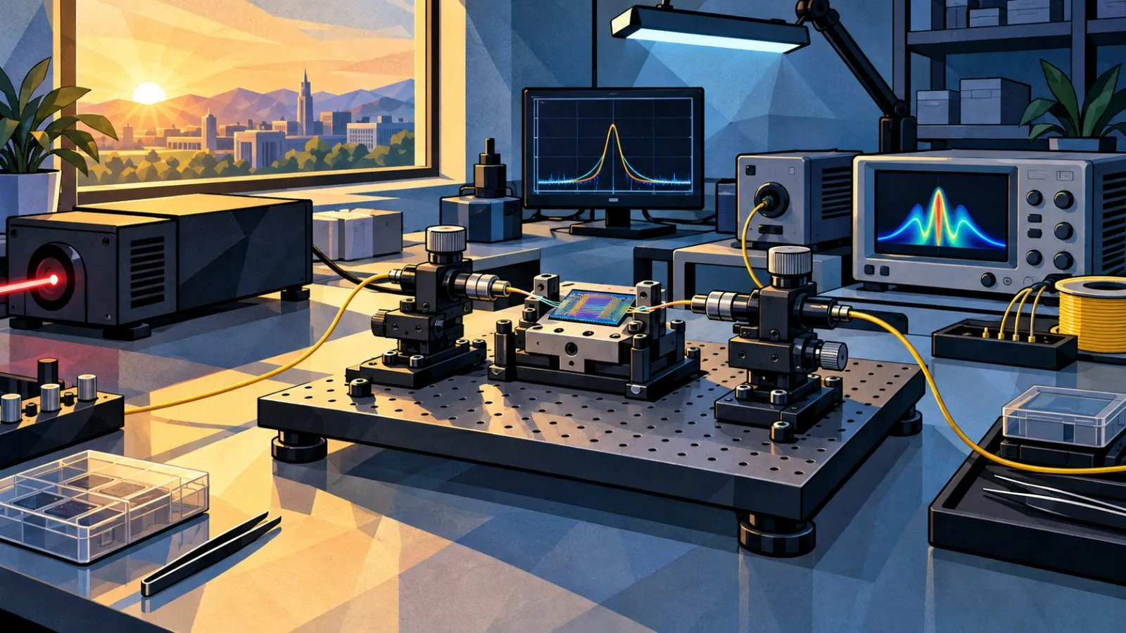 A photonic circuit secured inside an optical alignment test fixture / TokenPost.ai