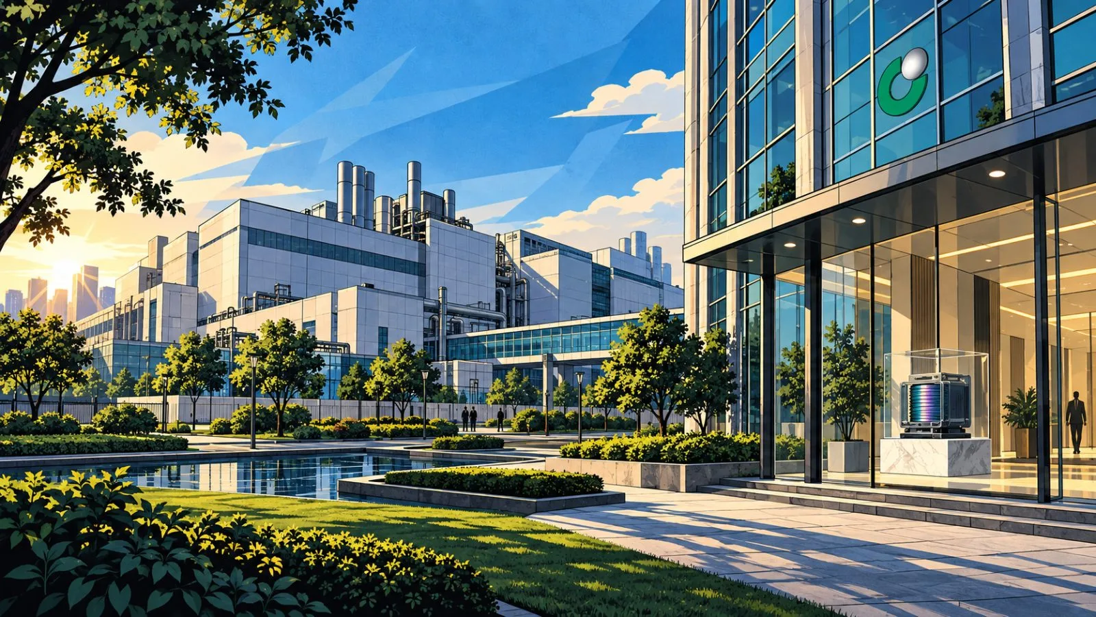 Semiconductor campus buildings in soft morning sunlight / TokenPost.ai