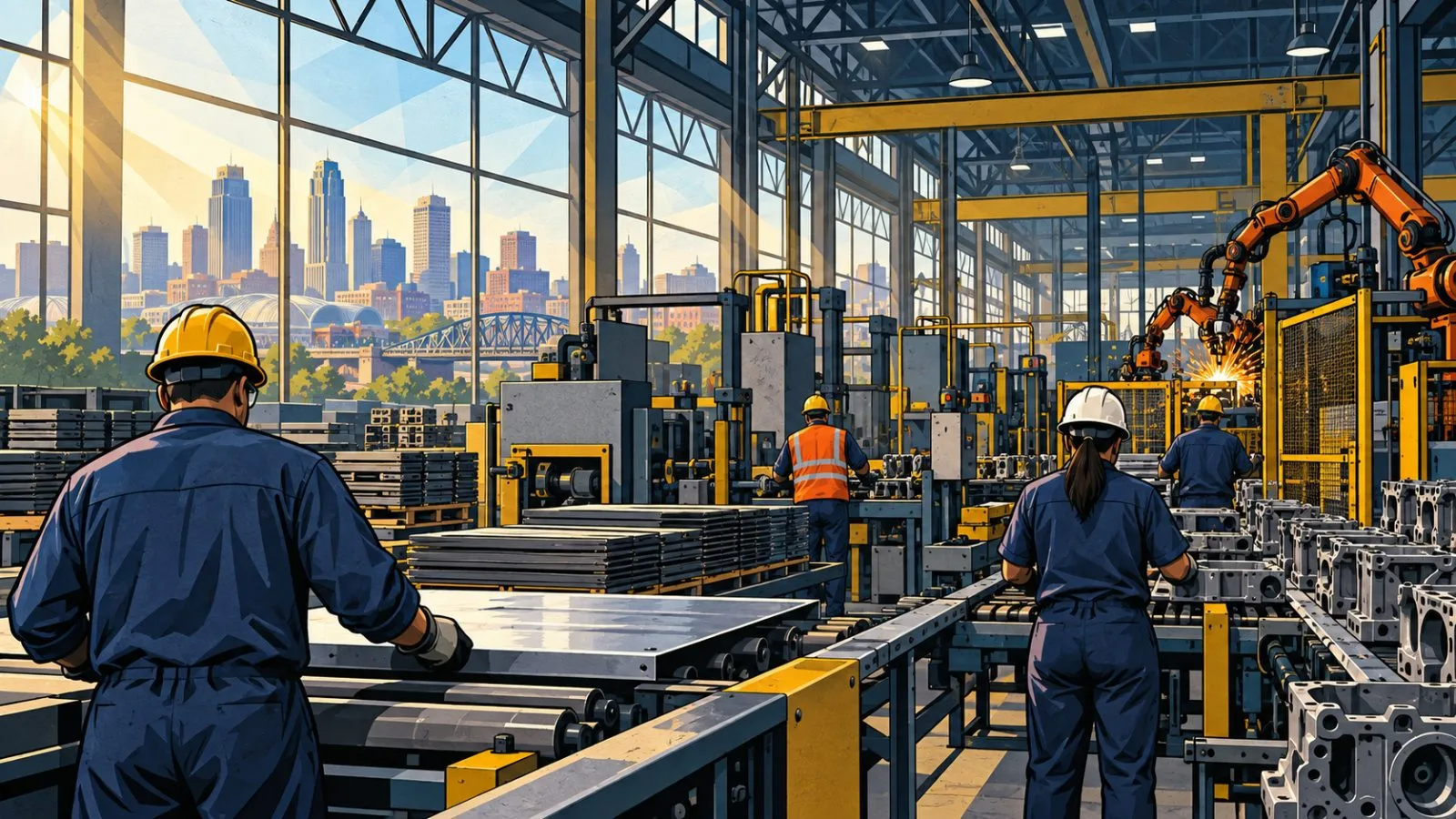 Industrial machinery fills a Kansas City manufacturing floor at daylight / TokenPost.ai
