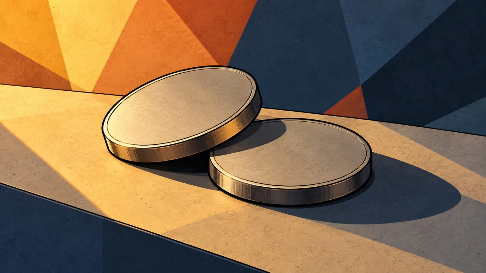 Unmarked currency tokens arranged on an exchange counter / TokenPost.ai